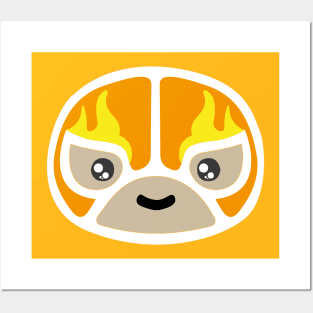 Cute mexican masked wrestler kawaii cartoon orange fire lucha libre merch Posters and Art